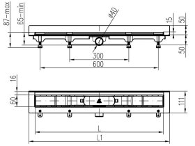 Podlahový lineární žlab ke stěně 650 mm klasik mat 0542-1_plzs_techn